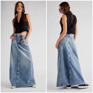 💕FREE PEOPLE WE THE FREE💕 Come As You Are Denim Maxi Skirt ~ Blue UK 4 NWOT